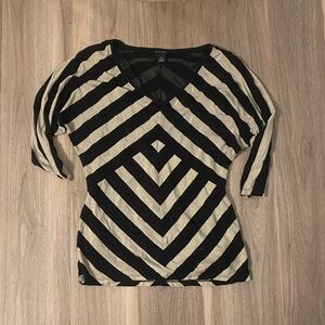 Vince Camuto Black and Tan Geometric Stripe Blouse